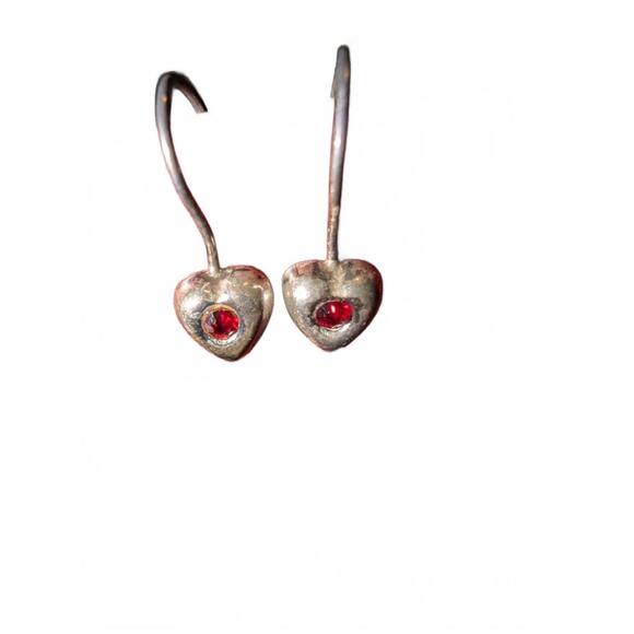 Sterling Silver .925 Heart-Shaped Earrings with Red Gemstones - Picture 1 of 4